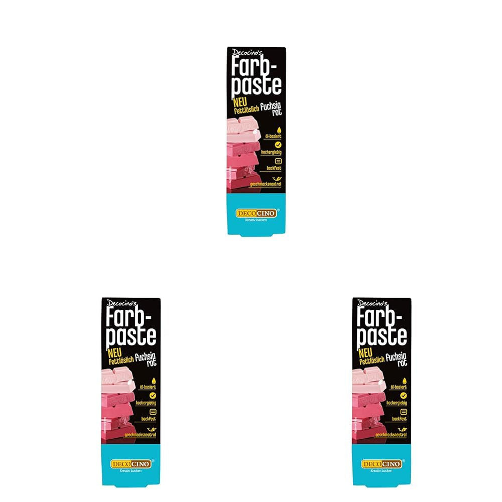 DECOCINO Pastă de colorare liposolubilă roșie - 15 g - Colorant alimentar pe bază de ulei, ideal pentru colorarea ciocolatei, cremei de unt, fondantului sau aluatului de prăjituri (Pachet de 3)