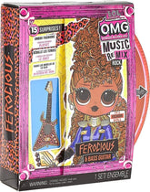 L.O.L. Surprise! OMG Remix Rock FEROCIOUS Modepuppe mit 15 Überraschungen -mit Bassgitarre, Outfit, Schuhen, Bürste, Puppenständer, Songtext-Magazin & Plattenspieler-Paket - Für Mädchen ab 4+ Jahren