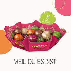 merci lovelies Classic – 1 x 185 g – Cutie de praline cu 5 specialități de ciocolată umplute – Bile de ciocolată pentru a fi împărțite și oferite cadou