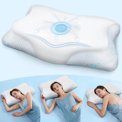 Cloudétoile pernă pentru gât pernă din spumă cu memorie - pernă ortopedică ergonomică 2 în 1 pernă din spumă visco pernă pentru dormit lateral, pernă de susținere a gâtului reglabilă pe înălțime pernă din spumă cu memorie, alb 64X38X12 cm Perne ortopedice cervicale Naty Shop Alb 64X38X12 Cm