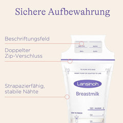 Lansinoh Muttermilchbeutel - 25 Stück - Zum Sicheren Aufbewahren Und Einfrieren Von Muttermilch - Hygienisch & Platzsparend Zubehör Lebensmittel und Stillen Bebe Naty Shop