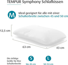 Pernă de dormit TEMPUR Symphony din spumă cu memorie, pernă ergonomică pentru susținerea gâtului, pentru dormitul pe spate și pe o parte, senzație fermă, M (63 x 43 x 12,5 cm), Alb