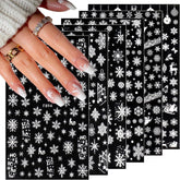 JMEOWIO Nagelsticker Weihnachten 8 Blatt Nagelaufkleber Selbstklebend Weiße Schneeflocken Winter Nail Art Sticker Dekoration Nageldesign Zubehör