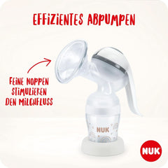 NUK Handmilchpumpen-Set, weiches Silikonkissen, 2 perfekt kombinierte Flaschen, 150 ml Zubehör Essen und Stillen Bebe Naty Shop