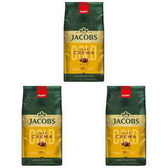 Boabe de cafea Jacobs Café Crema Gold 1kg – Corp plin, aromat, cu note fructate, boabe Arabica și Robusta, intensitate 5/10, ideal pentru Café Crema (pachet de 3)