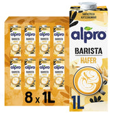 Alpro Barista Haferdrink – Zum Aufschäumen – Vegan und milchfrei – Von Natur aus laktosefrei – Reich an Ballaststoffen, Kalzium und Vitaminen – 8 x 1 L – Haltbar