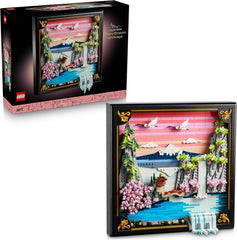 LEGO Art Japanische Kirschblütenlandschaft - DIY Set - Bauset für Erwachsene - 3D Wandkunst im Rahmen mit dem Fuji-Berg, Sakura (Kirschblüten) und Wasserfall - Geschenk für Männer und Frauen - 31218