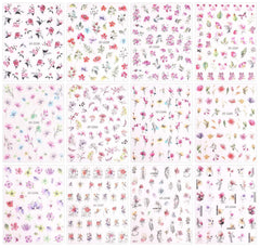 JMEOWIO Nagelsticker Frühling Blume 12 Blatt Nail Art Sticker Selbstklebend Nagelaufkleber Blätter Dekoration Nageldesign Zubehör