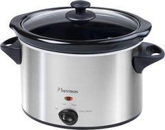 Bestron Slow Cooker mit Keramikpfanne und Glasdeckel, 3-Stufen-Thermostat, ideal für viele Gerichte wie Fleisch, Suppen und Gemüse, 3,5 Liter, Farbe: Silber Slow Cooker Naty Shop