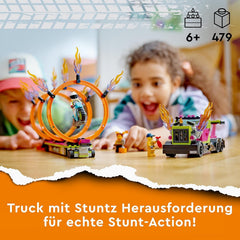 LEGO 60357 City Stuntz Stunttruck mit Feuerreifen-Challenge, mit schwungradbetriebenem Motorradspielzeug und Minifiguren, lustiges Geschenk für Kinder ab 6 Jahren, 2023 Set