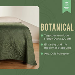 ESSEX – Tagesdecke 200 x 220 cm, ideal für das Schlafzimmer, weiche und bequeme Tagesdecke, moderne Steppung – botanische, grüne Betten und Decken. Besuchen Sie den ESSEX-Store