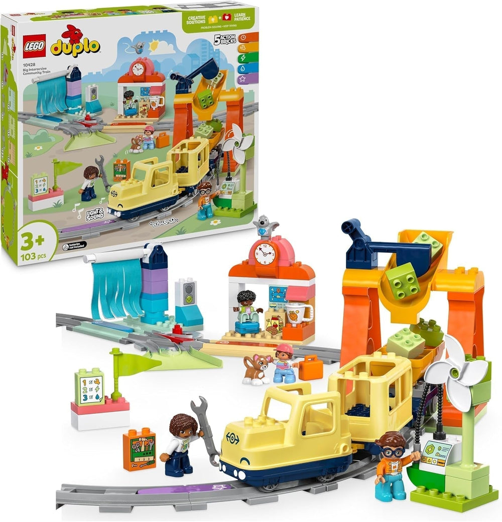 LEGO DUPLO Town Große interaktive Eisenbahn, Bauspielzeug für Kleinkinder ab 3 Jahren, Push & Go-Lokomotive mit Lichtern und Geräuschen, Gleisteile, Vorschul-Lernspielzeug 10428 Bausätze Besuchen Sie den LEGO-Store Default Title
