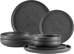 MÄSER 934064 Serie Tiles Modernes Vintage Geschirr Set Für 2 Personen in Maurischem Design Mit Mattglasur, 8-Teiliges Tafelservice Mit Tellern Und Schalen Aus Hochwertiger Keramik, Steinzeug, Schwarz Tableware Sets Naty Shop Default Title