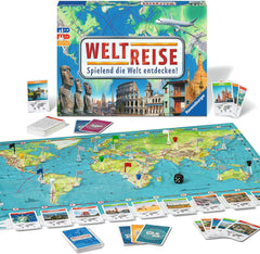 Ravensburger Familienspiel 26888 – World Tour – Klassiker für Familien ab 8 Jahren – Gesellschaftsspiel, Weltreise, Brettspiel für bis zu 6 Spieler – 170+ Städte