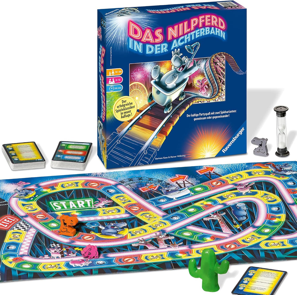 Ravensburger 26772 - Hipopotam pe un roller coaster - Joc de societate pentru întreaga familie, joc pentru adulți și copii cu vârsta cuprinsă între 10 și 99 de ani, pentru 3-12 jucători - Joc de petrecere, joc de Revelion