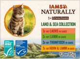 IAMS Hrană umedă naturală pentru pisici în sos - Hrană umedă de înaltă calitate cu carne și pește pentru pisici adulte, Colecția Land & Sea, 12 x 85 g