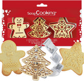 Set de copt SCRAP COOKING 2093 cu tăietor de pisici din oțel inoxidabil și aparat de vafe din lemn, potrivit pentru contactul cu alimentele, Crăciun
