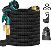 Furtun de grădină, 30 m, furtun de grădină cu 10 moduri, pistol de pulverizare și fitinguri din alamă masivă, furtun flexibil, furtun de grădină extensibil, negru, 30 m