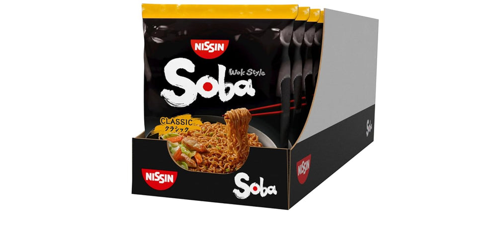 Nissin Bag Soba-Nudeln – klassische japanische Instant-Nudeln im 9er-Pack im Wok-Stil mit Yakisoba-Sauce, schnell zubereitetes asiatisches Essen (9 x 109 g)