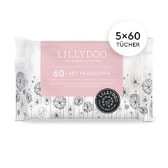 LILLYDOO Feuchttücher mit Präbiotika, 100 % plastikfreie, parfümfreie Tücher (FSC Mix) Baby-Feuchttücher Naty Shop