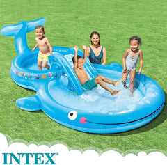 Intex 57176NP - Centru de joacă gonflabil Whale, vinil, albastru, 373x234x99 cm
