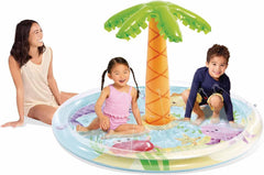 Piscină gonflabilă pentru copii Intex cu spray de palmier, Ø 173 x 104 cm, cu pulverizator de apă, conexiune furtun, capacitate 166 l, design tropical, vinil rezistent, pentru copii de 2 ani și peste (56433)
