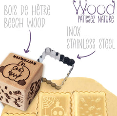 ScrapCooking – Ștampilă din lemn pentru patiserie cu modele de Halloween – cu 1 formă de biscuiți și formă de cub cu 5 fețe gravate în relief – 5298