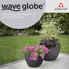 Ghiveci Scheurich Wave Globe, din plastic, granit negru, diametru 30 cm, înălțime 22 cm, volum 19 l.