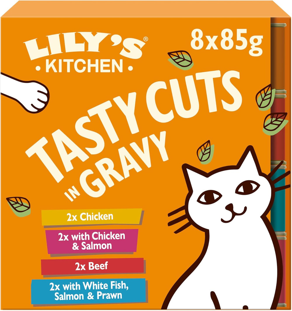 Lily's Kitchen, hrană umedă pentru pisici adulte, preparată cu ingrediente naturale, Delicious Chunks in Gravy, pachet multiplu, 8 cutii x 85g
