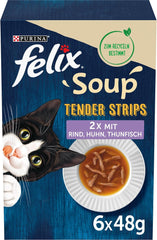 Felix Soup Strips, supă pentru pisici, varietate mixtă, pachet de 8 (8 x 6 pliculețe a câte 48 g fiecare)