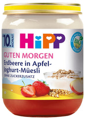 Muesli cu iaurt și mere cu căpșuni HiPP Organic Good Morning (6 x 160g), de la 10 luni, fără zahăr adăugat, cu calciu valoros, de cea mai bună calitate organică
