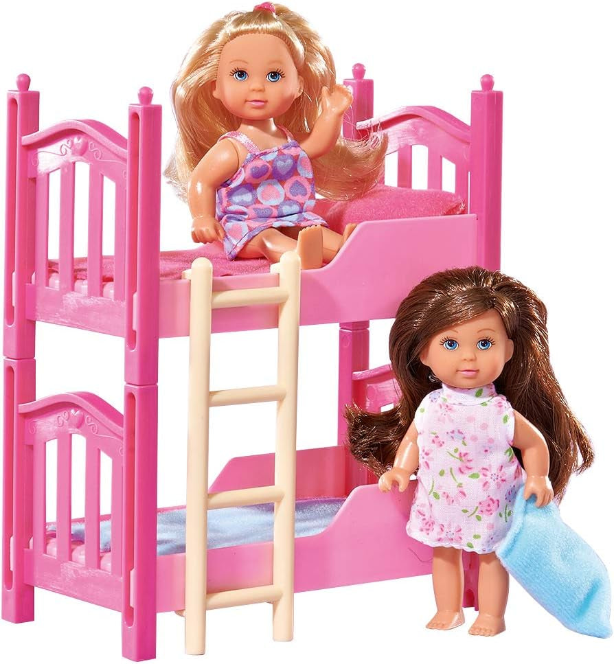 Simba 108178046 105733847 - Pat de podea Evi Love 2 / cu două păpuși Evi / cu pat supraetajat / inclusiv accesorii / păpușă de îmbrăcat / 12 cm, pentru copii cu vârsta de 3 ani și peste