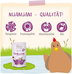 MjAMjAM - Hrană umedă premium pentru pisici - Wellness - Digestivă - Pui, pachet de 12 (12 x 125g), fără cereale