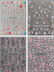 JMEOWIO 3D Nagelsticker Blume Nail Art Sticker Selbstklebend Nagelaufkleber 5D Stereoskopisch Frühling Sommer Floral Dekoration Nageldesign Zubehör 4 Blatt