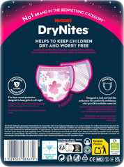 Scutece Huggies DryNites Nighttime pentru enurezis, pentru fete cu vârsta cuprinsă între 13 și aproximativ 17 ani (48-60 kg), 27 bucăți (3x9), pachet lunar, scutece-chiloți