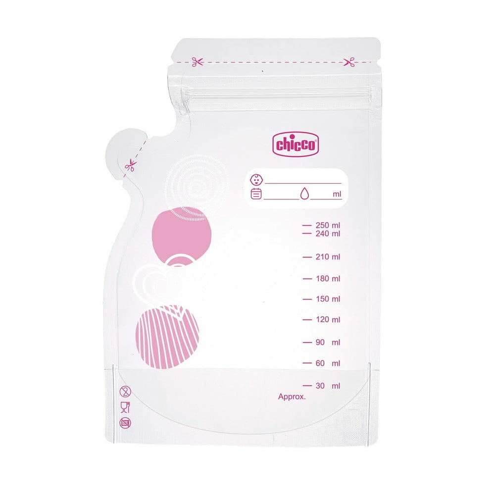 Chicco Milchbeutel mit 30 Stück, auslaufsicher, 250 ml Zubehör Essen und Stillen Bebe Naty Shop