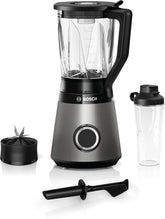 Bosch Standmixer Vitapower Serie 4 MMB6174SN, Verbesserte Version, Hochwertige Edelstahl-Klingen, 1,5L Glasbehälter, 0,6L To-Go-Flasche, Spülmaschinenfeste Teile, 30.000 U/Min, 1200 W, Silber Bucatarie Naty Shop Single 2-In-1 Standmixer