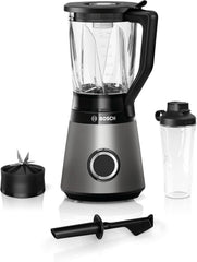 Bosch Standmixer Vitapower Serie 4 MMB6174SN, Verbesserte Version, Hochwertige Edelstahl-Klingen, 1,5L Glasbehälter, 0,6L To-Go-Flasche, Spülmaschinenfeste Teile, 30.000 U/Min, 1200 W, Silber Bucatarie Naty Shop Single 2-In-1 Standmixer