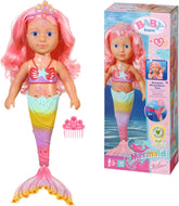 BABY Born Little Sister Mermaid 46 cm, Păpușă sirenă impermeabilă cu păr lung și aripioară mobilă cu sclipici, incl. tiară și pieptene, 833681 Zapf Creation Papusi Naty Shop Singur