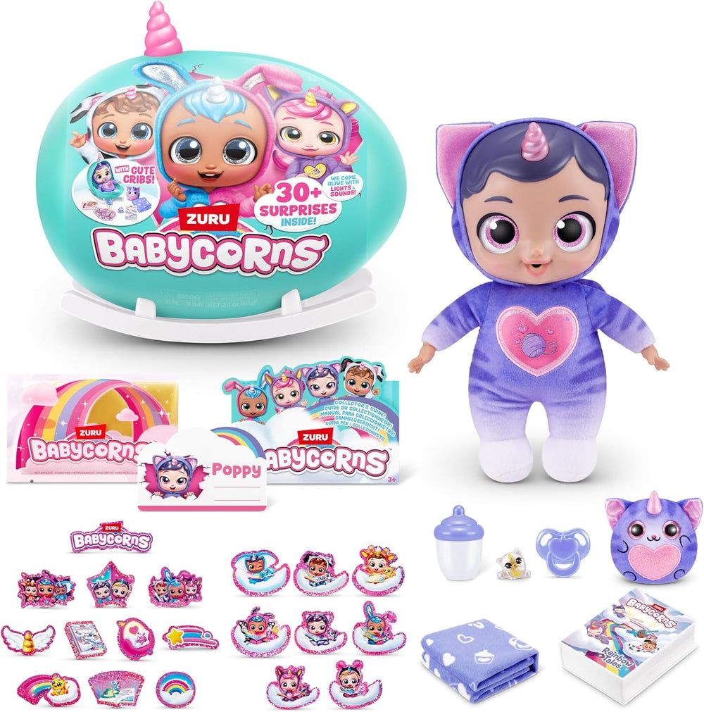 Babycorns Serie 1 von ZURU Magische Babypuppe Katze (Poppy) mit Zubehör, Überraschungs-Unboxing-Spielzeug für Kinder, Mädchen