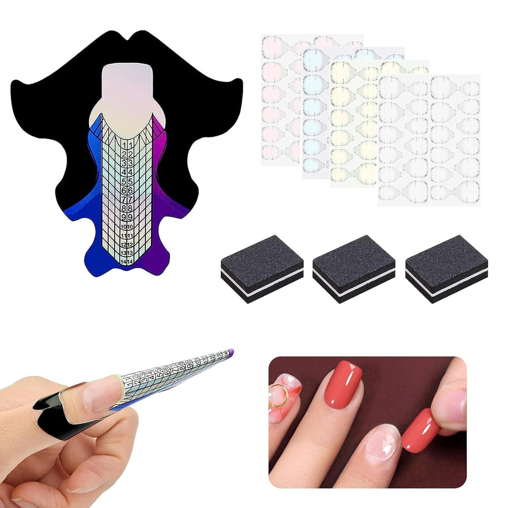 100 de Èabloane pentru unghii, Èabloane de modelare, autoadezive, cu 4 foi de tampoane adezive transparente pentru unghii Èi 3 pile de unghii, accesorii pentru extensii de unghii cu gel, pentru unghii artificiale