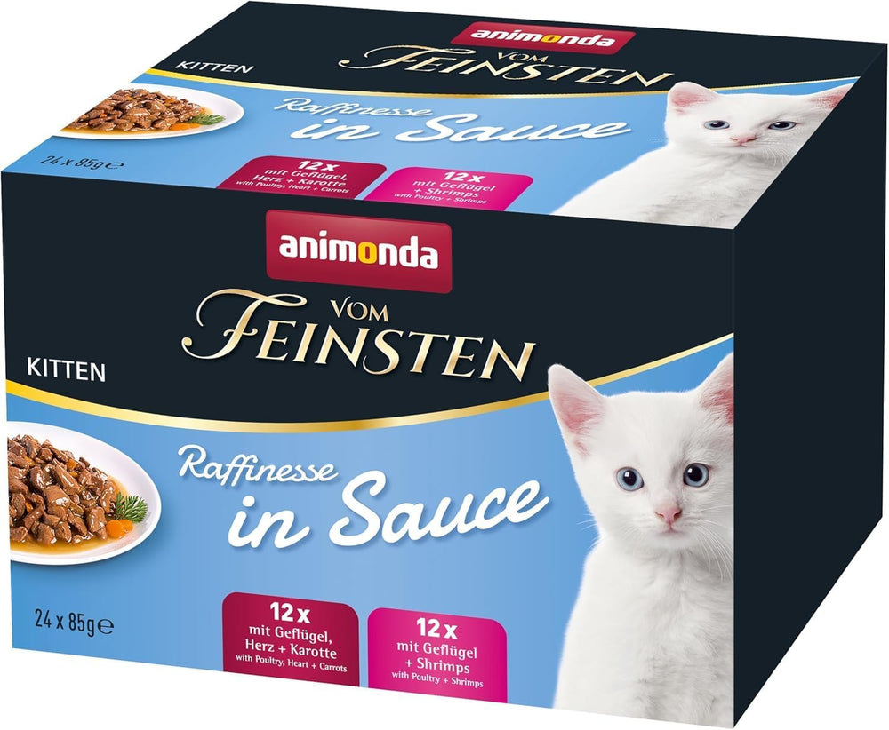 animonda vom Feinsten Premium Kitten Hrană umedă pentru pisici, Arome rafinate în sos, 24 pliculețe (24 x 85g), Hrană umedă de înaltă calitate pentru pisici, fără zahăr, Mix variat