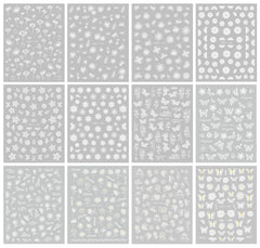 JMEOWIO Nagelsticker Frühlings Weiß Blume 12 Blatt Nail Art Sticker Selbstklebend Nagelaufkleber Sommer Schmetterling Blumen Blatt Dekoration Nageldesign Zubehör