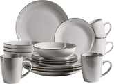 MÄSER Metallic Rim, Modernes Geschirr Set Für 4 Personen Mit Messingfarbenem Rand, 16-Teiliges Kombiservice Mit Randlosen Coupe-Formen, Steinzeug, Grau Tableware Sets Naty Shop Grau 16-Teilige