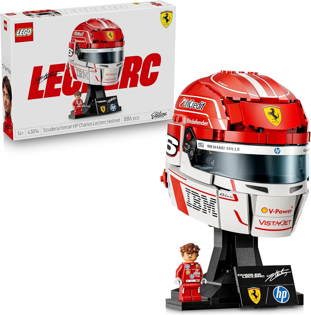 LEGO Editions Scuderia Ferrari HP Charles Leclerc Helm - F1 Merchandise - Ausstellungsmodell Bausatz mit sammelbarer Minifigur - Geschenk für Jungen ab 14 Jahren und Erwachsene Motorsportfans - 43014
