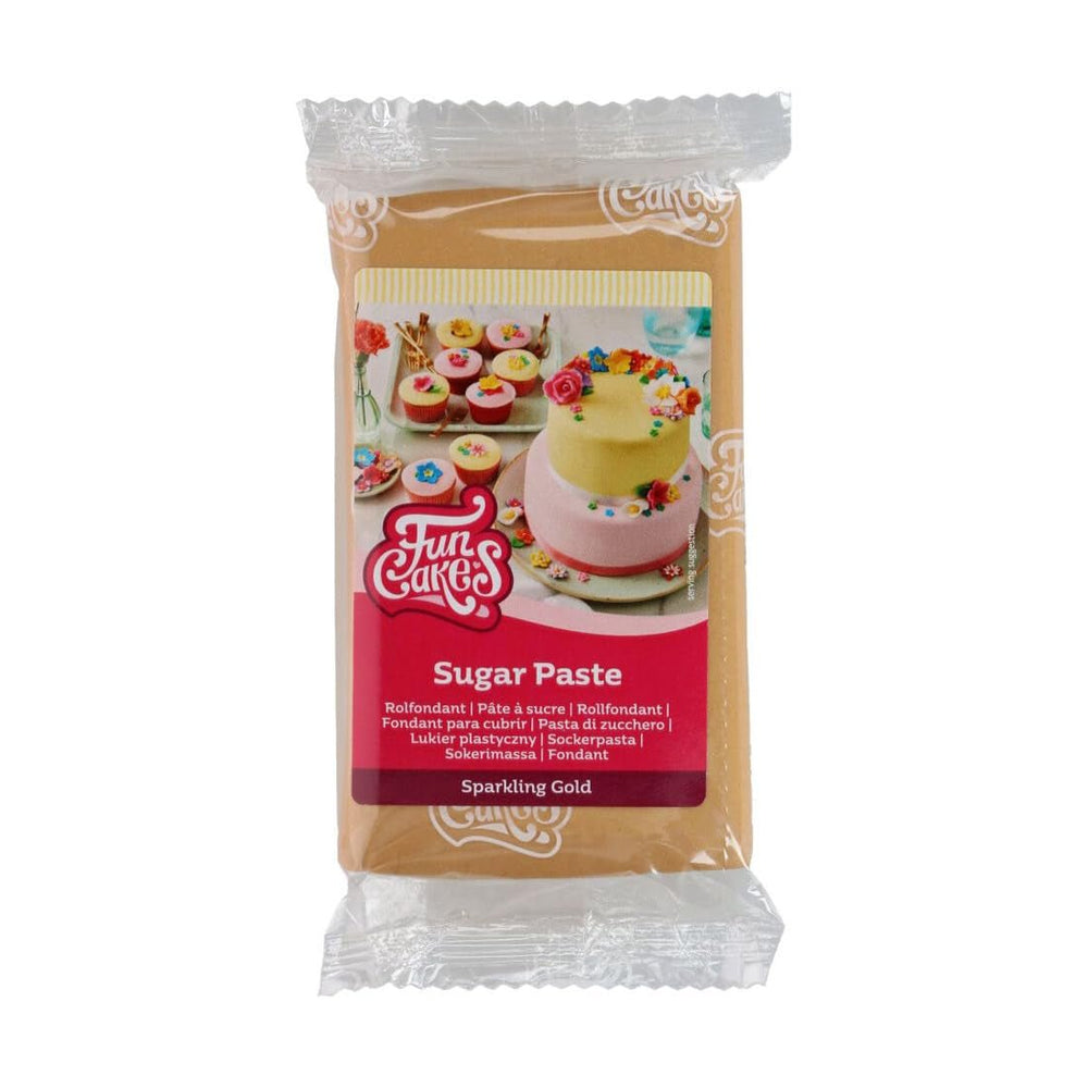 FunCakes Sparkling Gold fondant rulat: ușor de utilizat, neted, flexibil, moale și pliabil, perfect pentru decorarea prăjiturilor, halal, kosher și fără gluten. 250 g Pasta de zahar Naty Shop Default Title