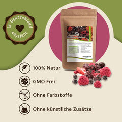 Mynatura Amestec colorat de fructe de pădure liofilizate I Amestec de fructe I Zmeură I Coacăze negre I Căpșuni I Gustare de fructe I Vegan I 350g Produse deshidratate Naty Shop