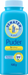 Pudră naturală pentru bebeluși Penaten cu aloe și vitamina E (1x 100g)- Protejează pielea sensibilă, absoarbe umezeala și menține pielea uscată- Aprobat dermatologic-99% ingrediente de origine naturală Copii - Baie si Skincare Naty Shop 100 G (1 pachet) Pudră pentru bebeluși