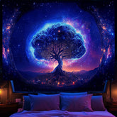 Tapiserie copac lumina neagra spatiala estetica Casa - Accesorii si Decoratiuni Naty Shop Lumină neagră spațiu 152.4L X 129.5B Cm