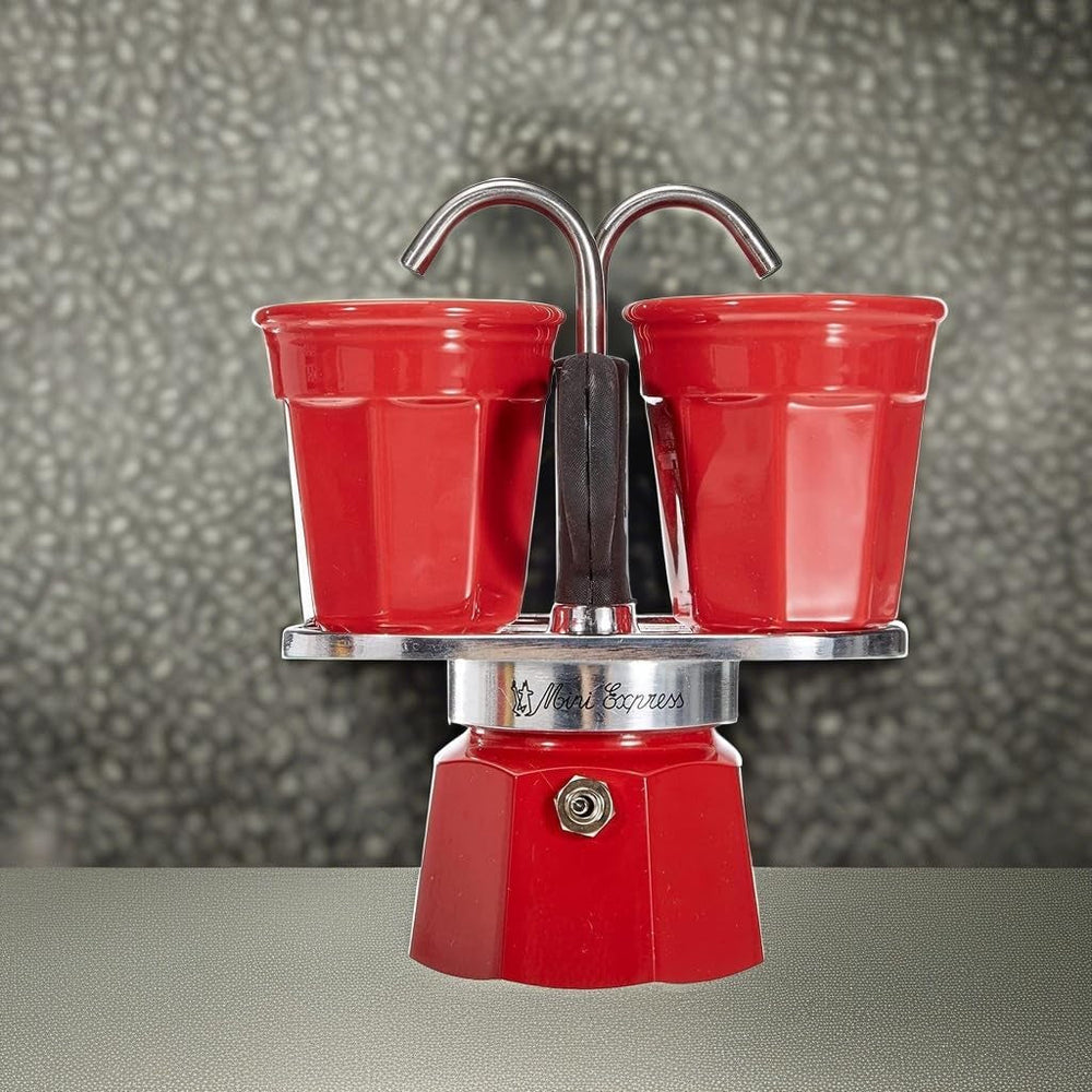 Bialetti - Mini Express Kandisky: Set Moka include aparat de cafea pentru 2 cești (90ml) + 2 cești de espresso, roșu, aluminiu
